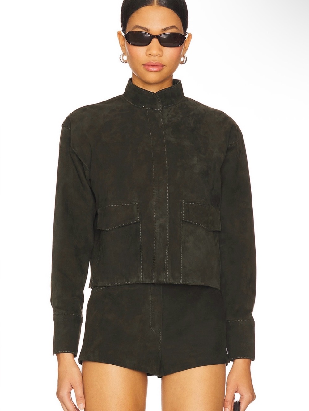 NWT ZUT 100% Natural Goat Suede Jacket in deep olive MSRP $698